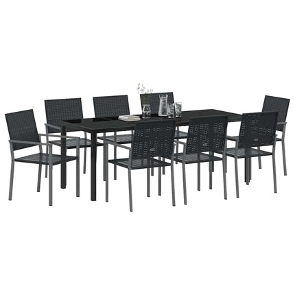 Have Spisebordssæt 9 pcs Sort PE Rattan