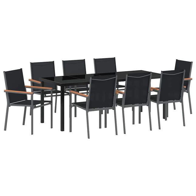 Have Spisebordssæt 9 stk. Sort Pulverlakeret stål
