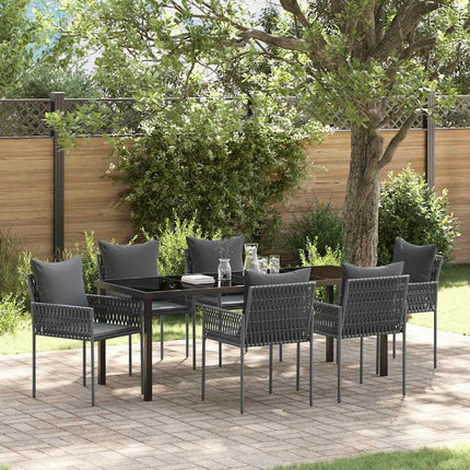 Have Spisebordssæt 7 pcs Sort og grå PE Rattan