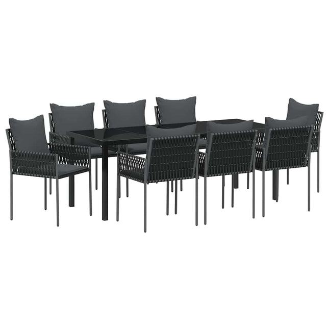 Have Spisebordssæt 9 stk. Sort og grå PE Rattan
