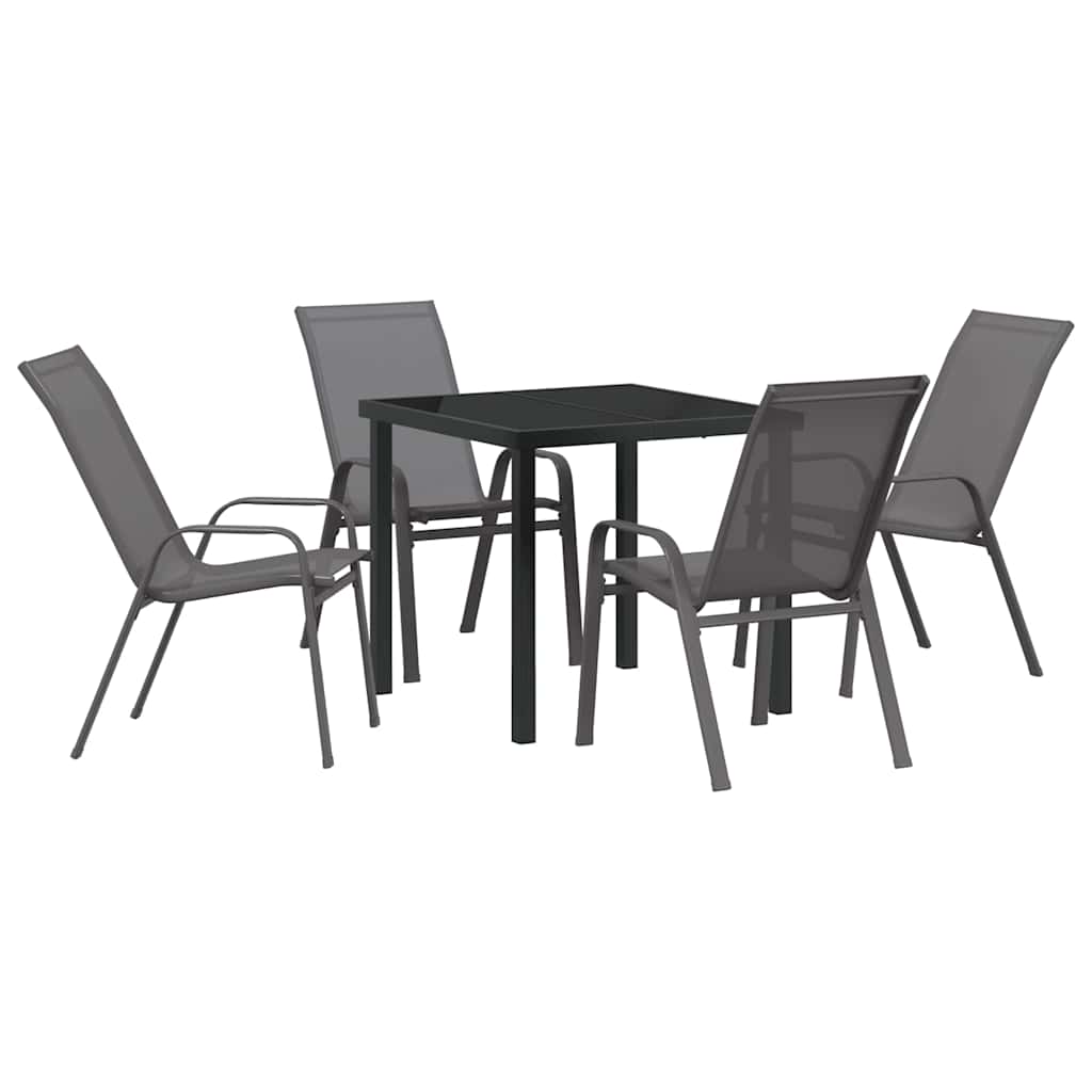 Have Spisebordssæt 5 pcs Grå og sort Pulverlakeret stål