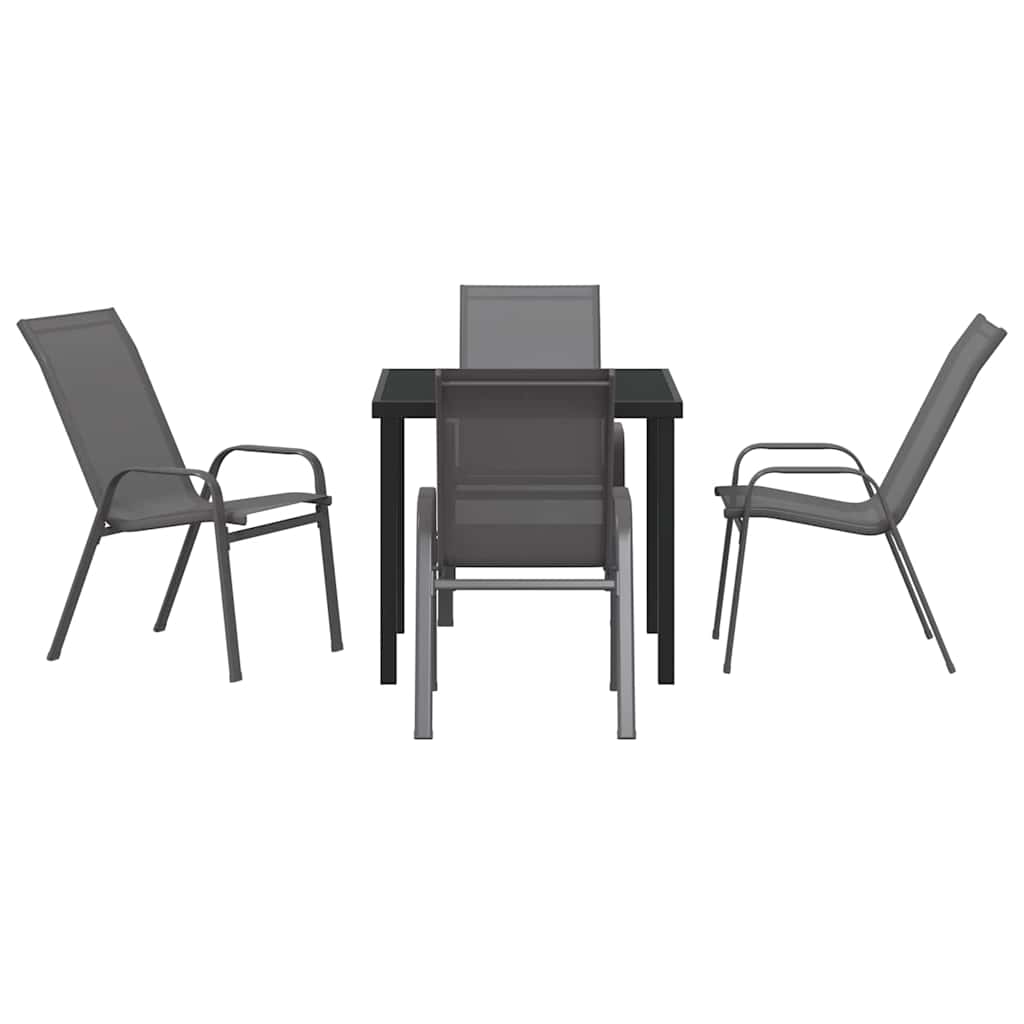 Have Spisebordssæt 5 pcs Grå og sort Pulverlakeret stål