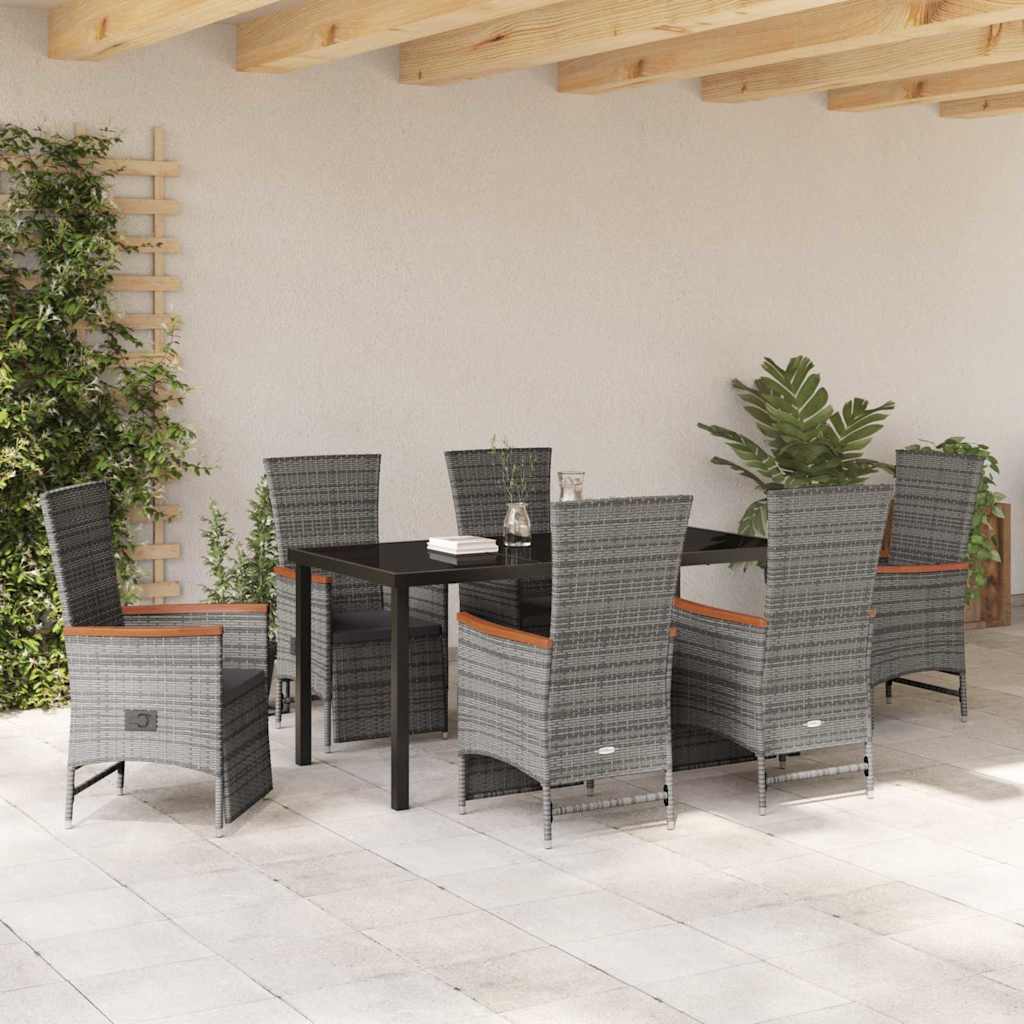 Have Spisebordssæt med pude 7 pcs Grå polyrattan