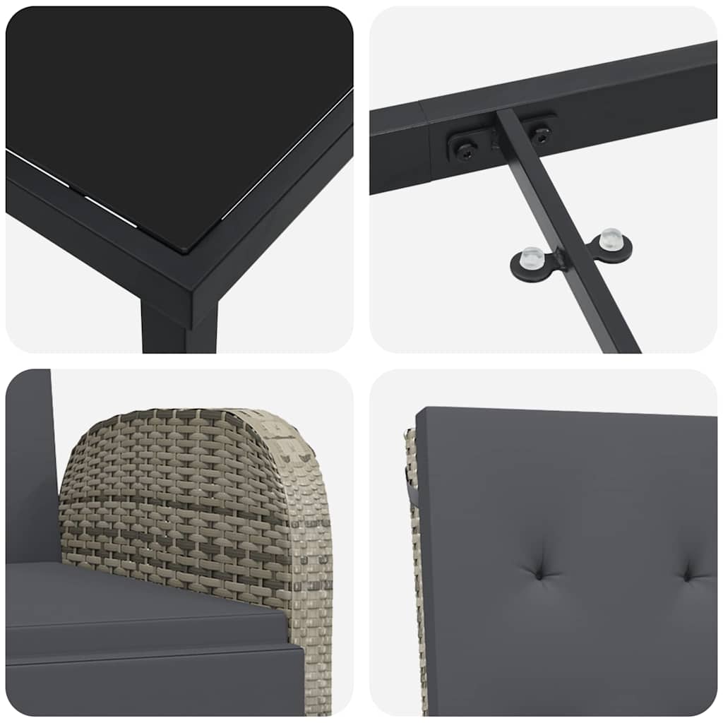 Have Spisebordssæt med pude 7 pcs Grå polyrattan
