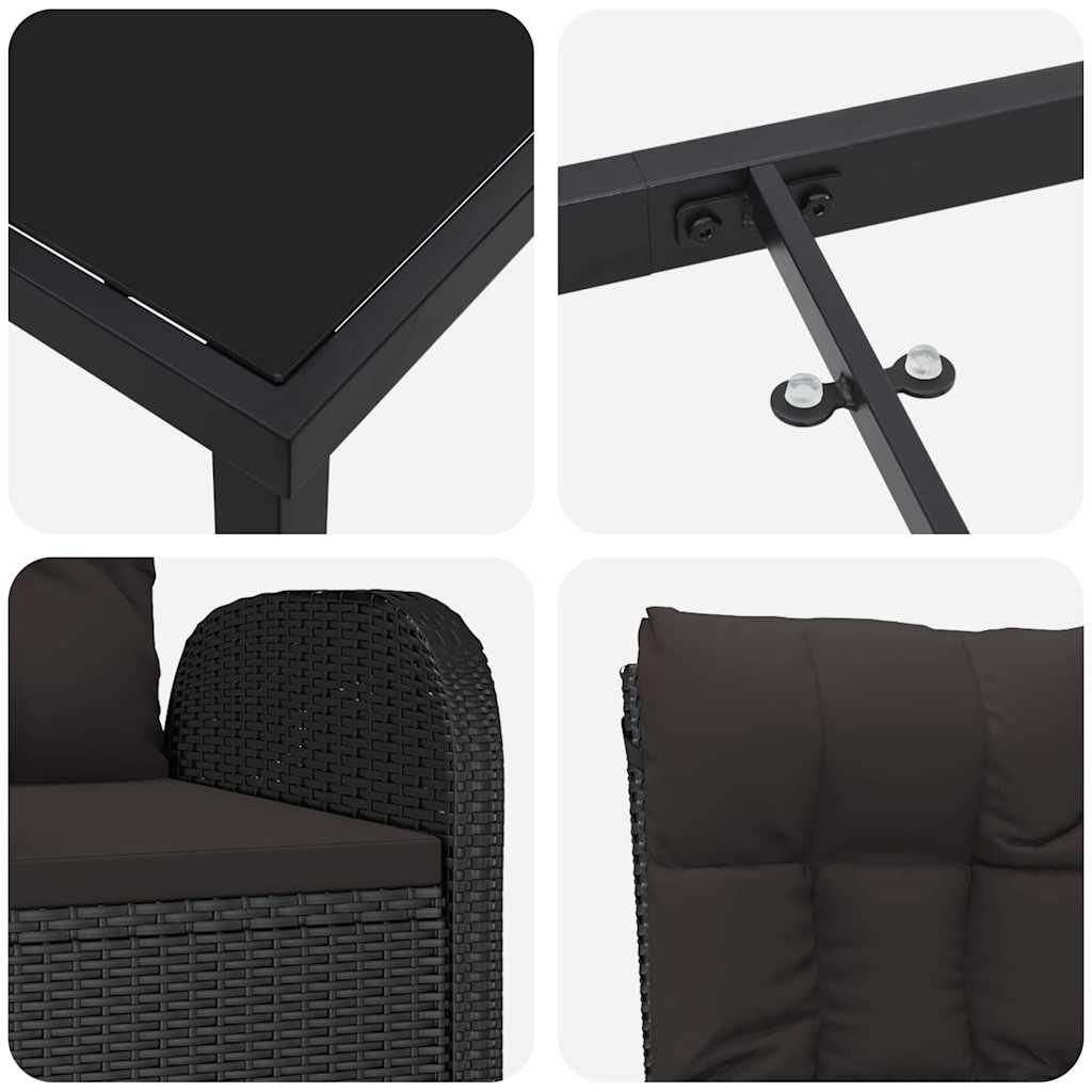Have Spisebordssæt med pude 5 pcs Sort polyrattan