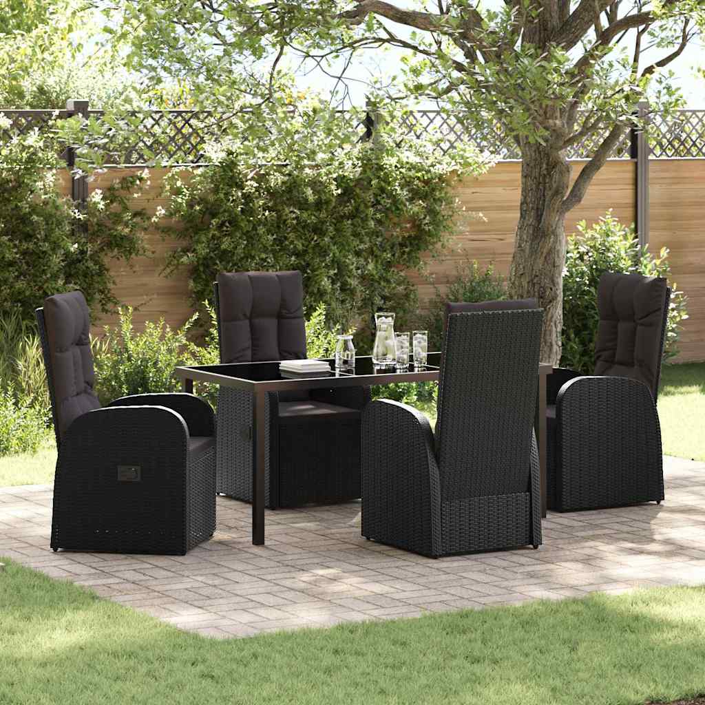 Have Spisebordssæt med pude 5 pcs Sort polyrattan