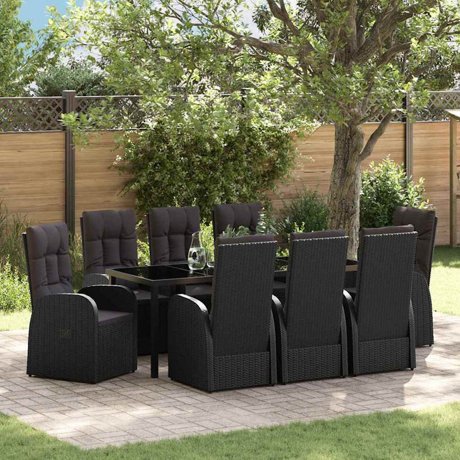 Have Spisebordssæt 9 stk. Sort polyrattan