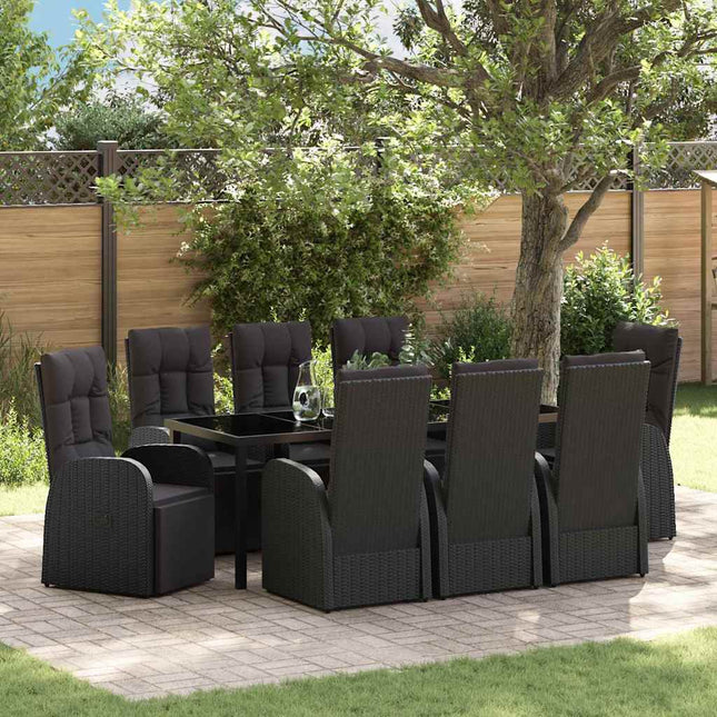Have Spisebordssæt 9 stk. Sort polyrattan
