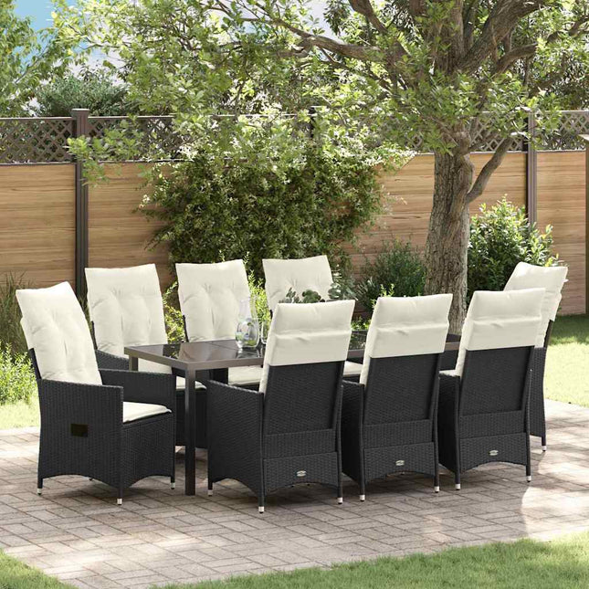 Have Spisebordssæt 9 stk. Sort polyrattan