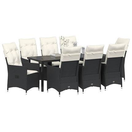 Have Spisebordssæt med pude 9 pcs Sort polyrattan