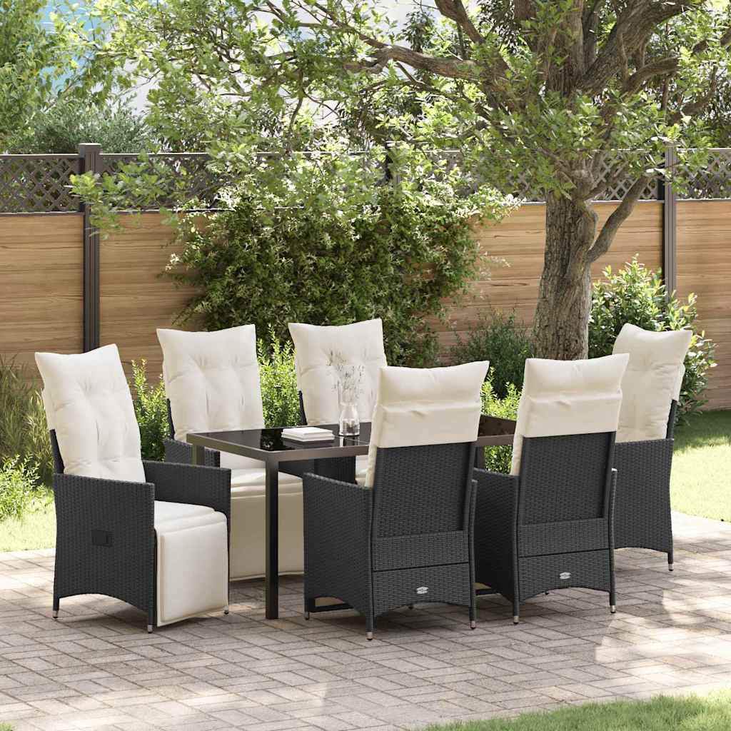 Have Spisebordssæt med pude 7 pcs Sort polyrattan