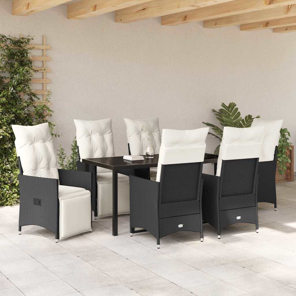 Have Spisebordssæt med pude 7 pcs Sort polyrattan