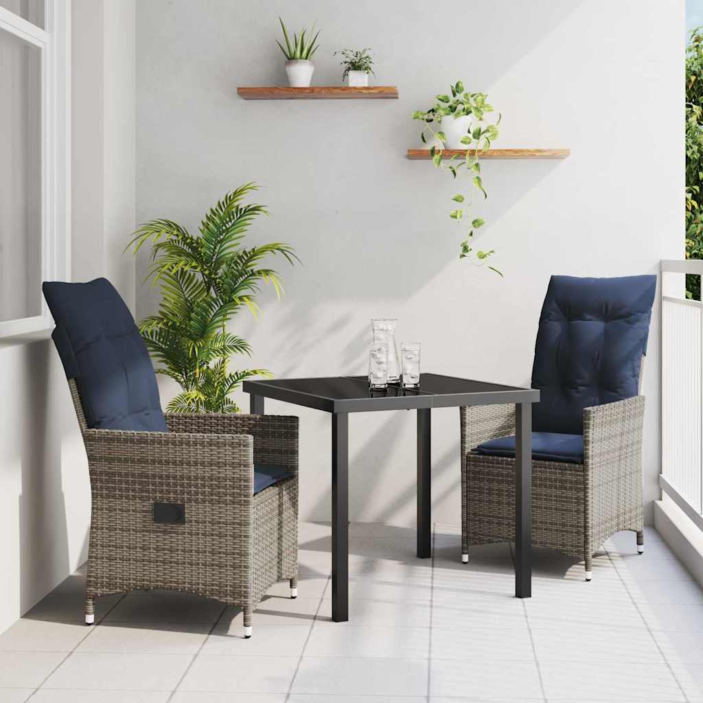 Bord- og stol sæt med pude 3 pcs Grå PE Rattan billede