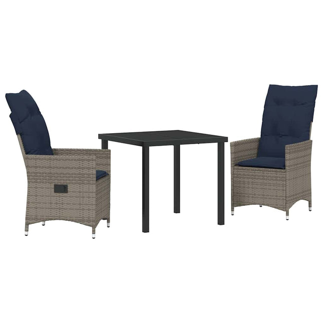 Bord- og stol sæt 3 stk. Grå PE Rattan