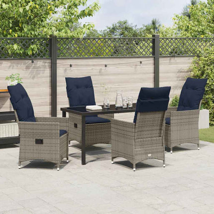 Bord- og stol sæt med pude 5 pcs Grå PE Rattan