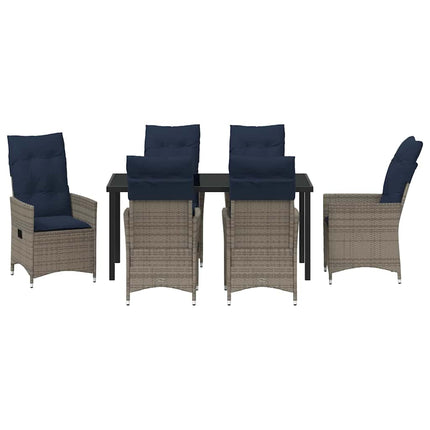 Bord- og stol sæt med pude 7 pcs Grå PE Rattan
