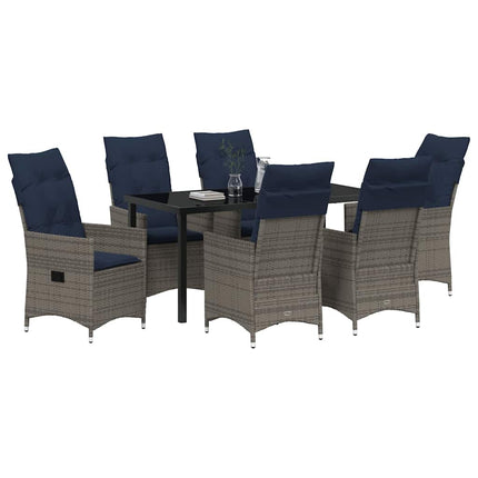 Bord- og stol sæt med pude 7 pcs Grå PE Rattan