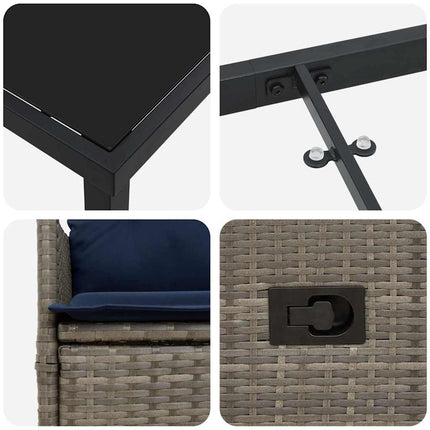 Bord- og stol sæt med pude 9 pcs Grå PE Rattan