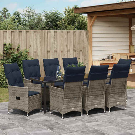 Bord- og stol sæt med pude 9 pcs Grå PE Rattan