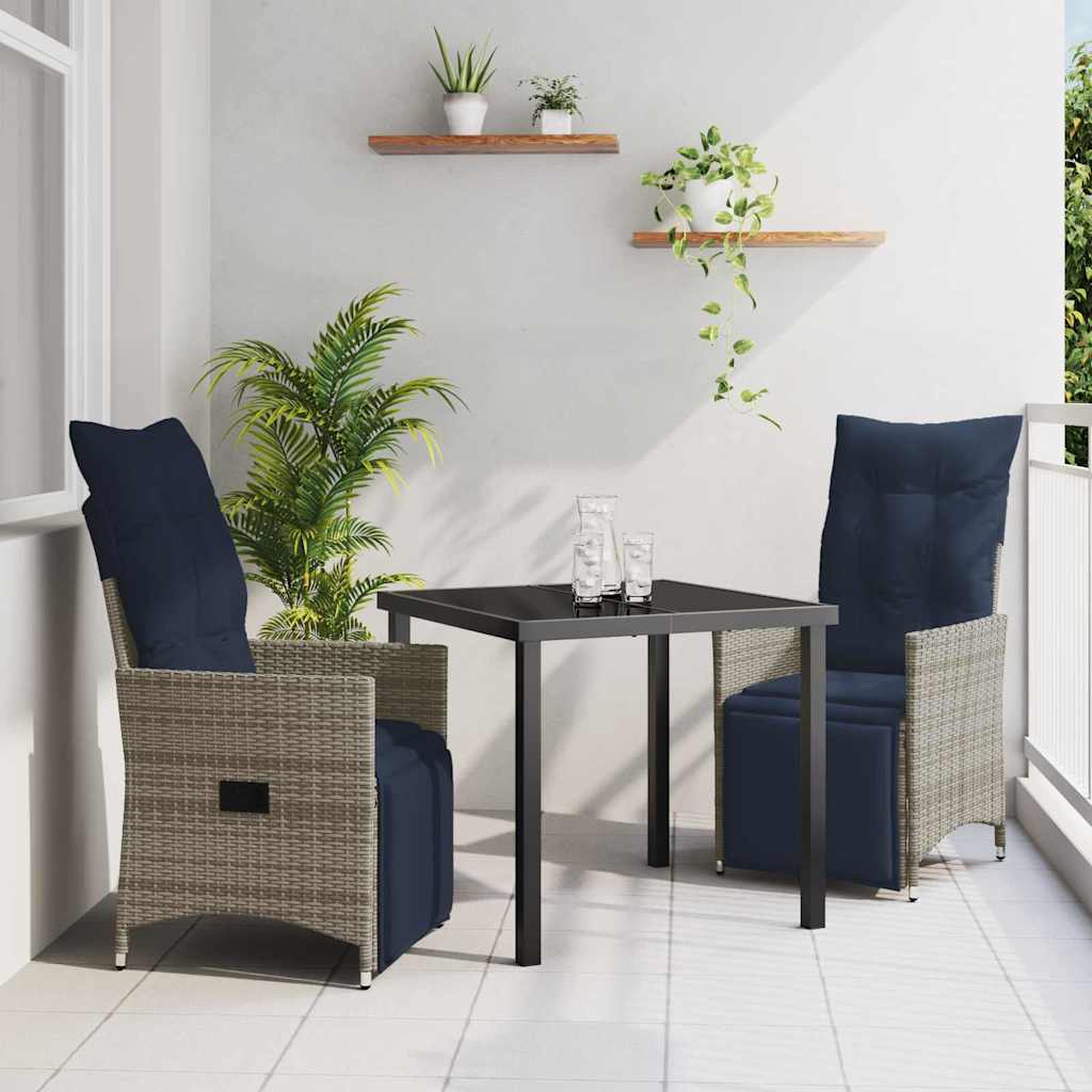 Bord- og stol sæt med pude 3 pcs Grå PE Rattan billede