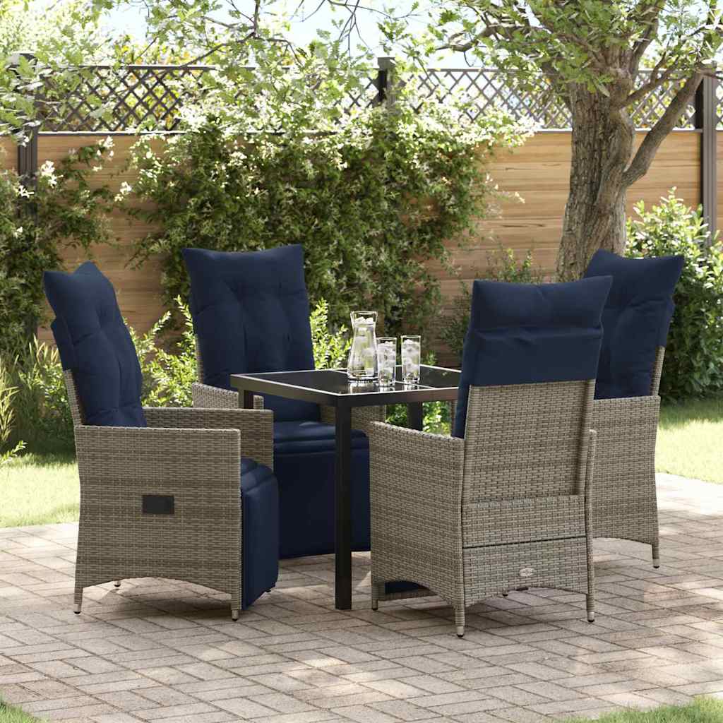 Bord- og stol sæt med pude 5 pcs Grå PE Rattan billede
