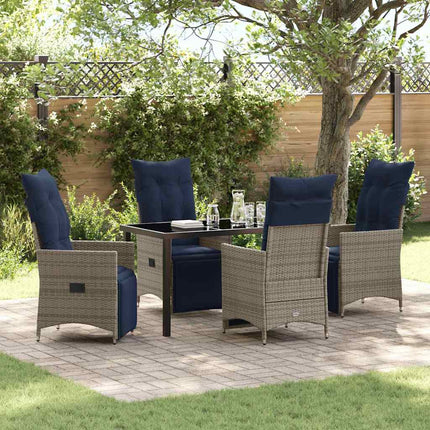 Bord- og stol sæt med pude 5 pcs Grå PE Rattan