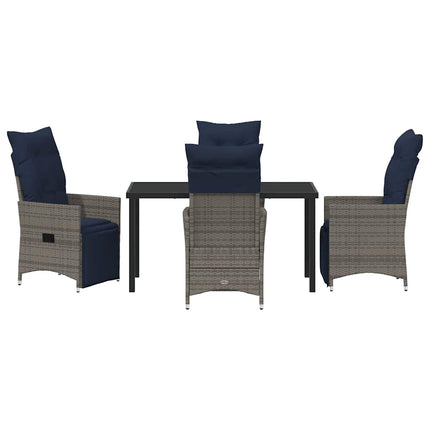Bord- og stol sæt med pude 5 pcs Grå PE Rattan