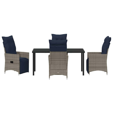 Bord- og stol sæt med pude 5 pcs Grå PE Rattan