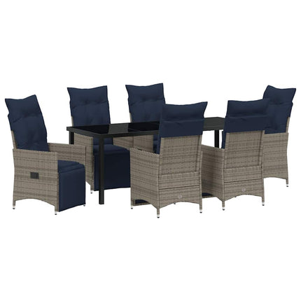 Bord- og stol sæt med pude 7 pcs Grå PE Rattan