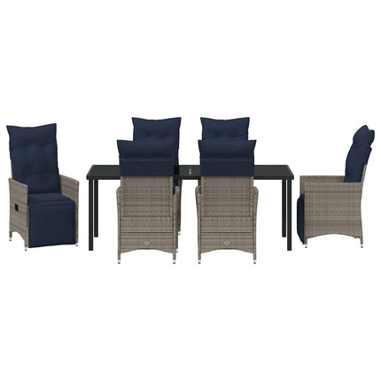 Bord- og stol sæt med pude 7 pcs Grå PE Rattan