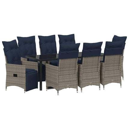 Bord- og stol sæt med pude 9 pcs Grå PE Rattan