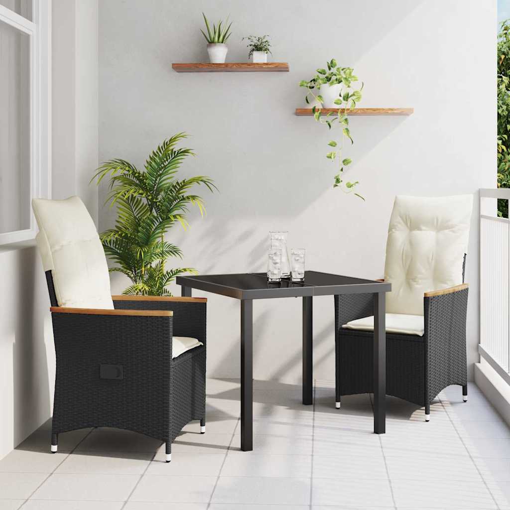 Have Spisebordssæt med pude 3 pcs Sort polyrattan