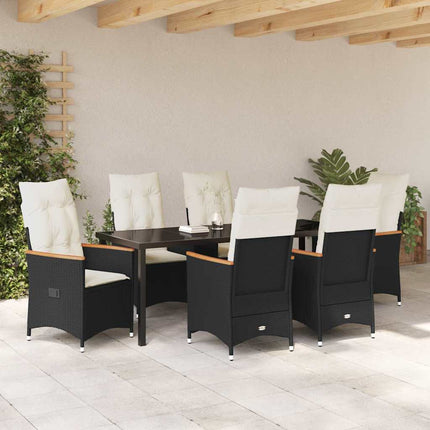 Have Spisebordssæt med pude 7 pcs Sort polyrattan