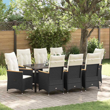 Have Spisebordssæt med pude 9 pcs Sort polyrattan