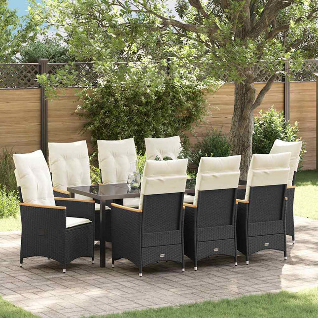 Have Spisebordssæt 9 stk. Sort polyrattan