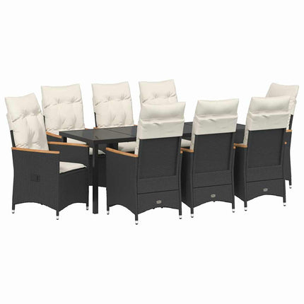 Have Spisebordssæt med pude 9 pcs Sort polyrattan