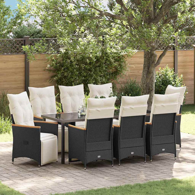 Have Spisebordssæt 9 stk. Sort polyrattan