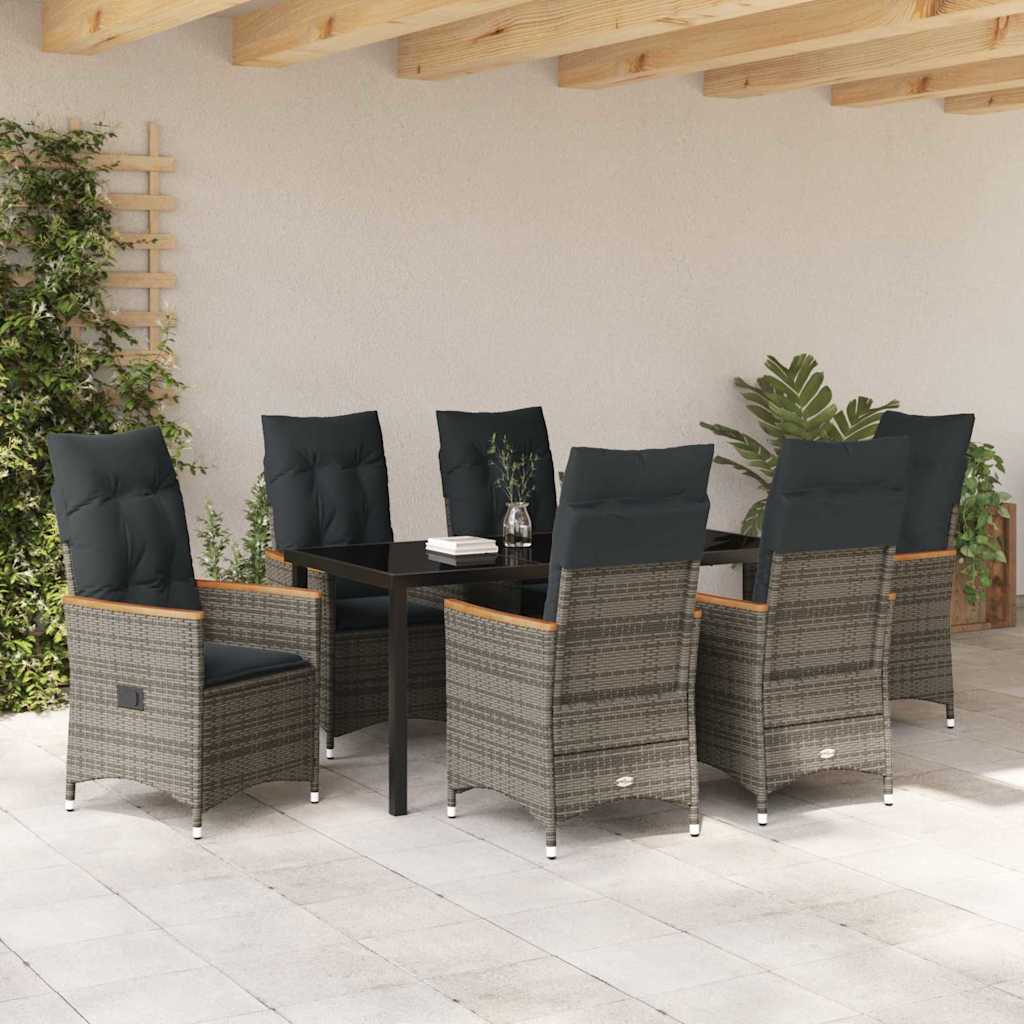 Have Spisebordssæt med pude 7 pcs Grå polyrattan