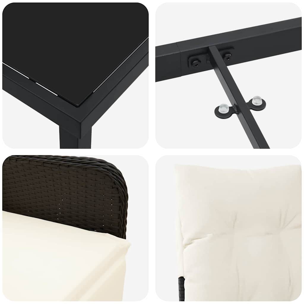 Have Spisebordssæt med pude 5 pcs Sort polyrattan