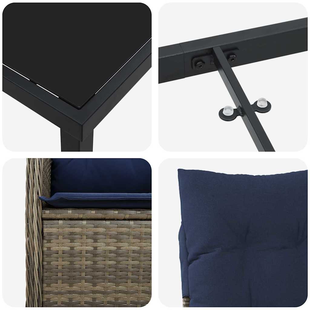 Have Spisebordssæt med pude 7 pcs Sort polyrattan
