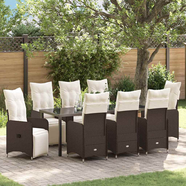 Have Spisebordssæt 9 stk. Brun polyrattan