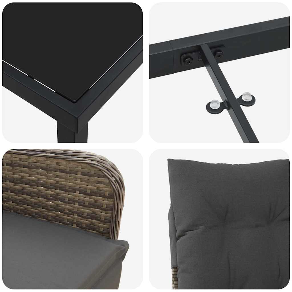 Have Spisebordssæt med pude 3 pcs Grå polyrattan