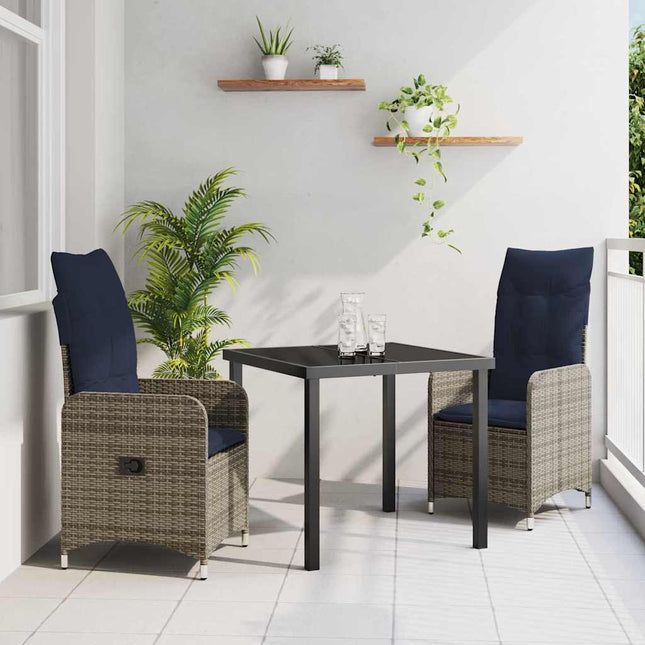 Bord- og stol sæt 3 stk. Grå PE Rattan