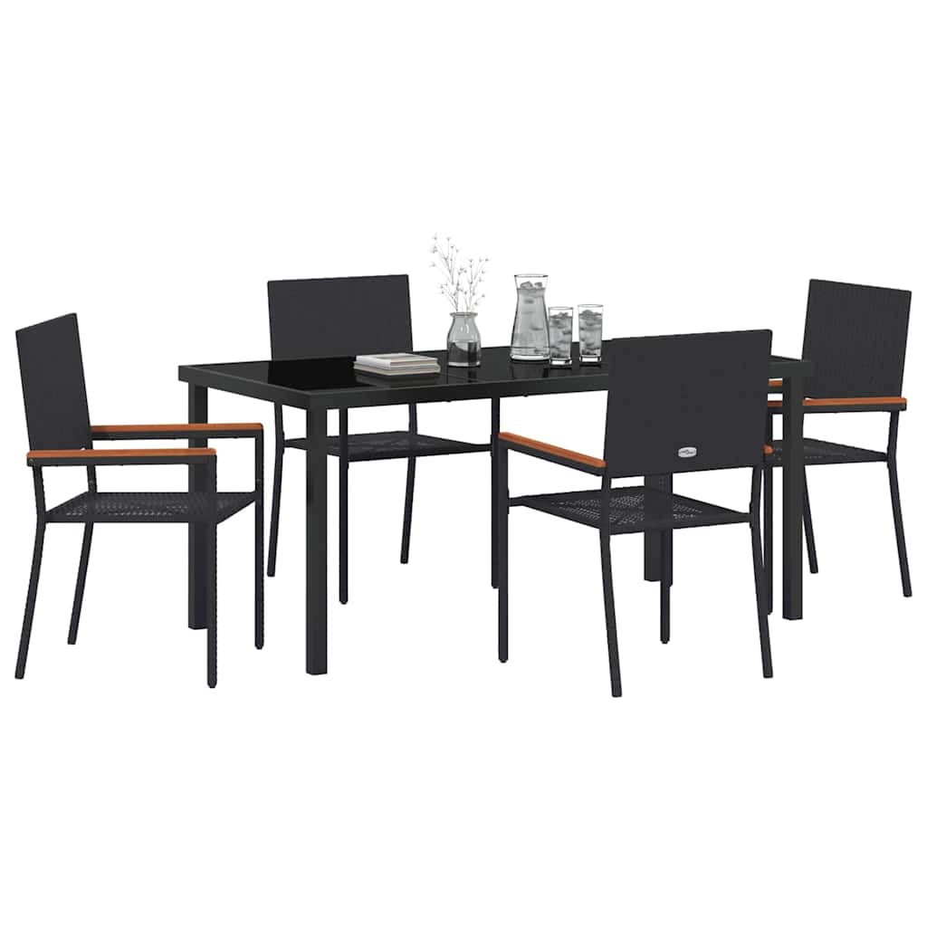 Have Spisebordssæt med pude 5 pcs Sort polyrattan
