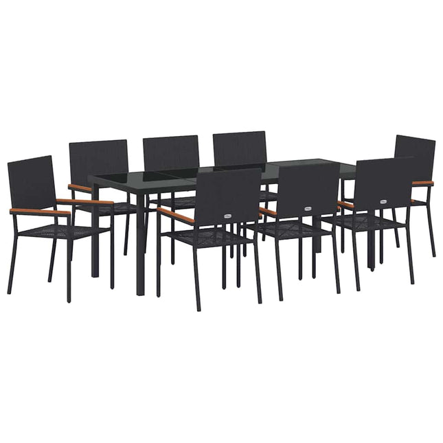 Have Spisebordssæt 9 stk. Sort polyrattan