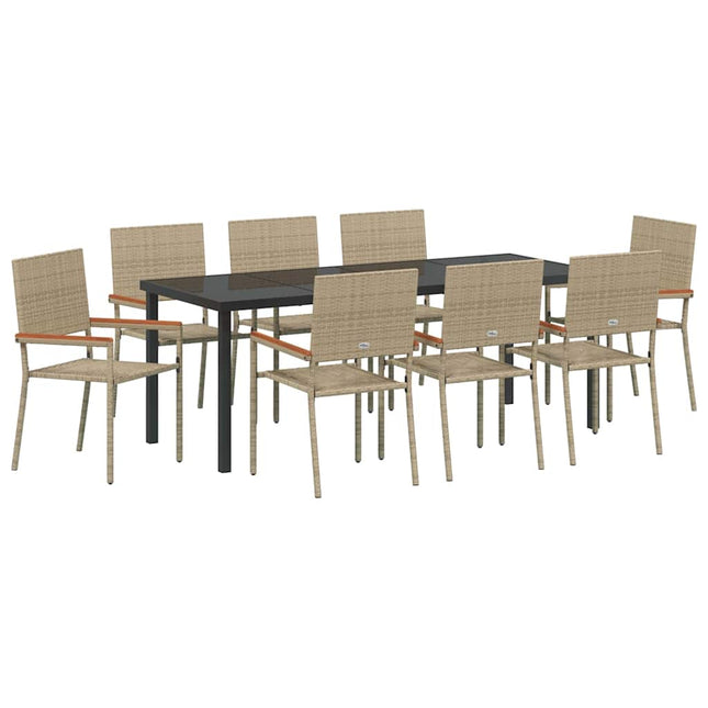 Have Spisebordssæt 9 stk. Beige polyrattan