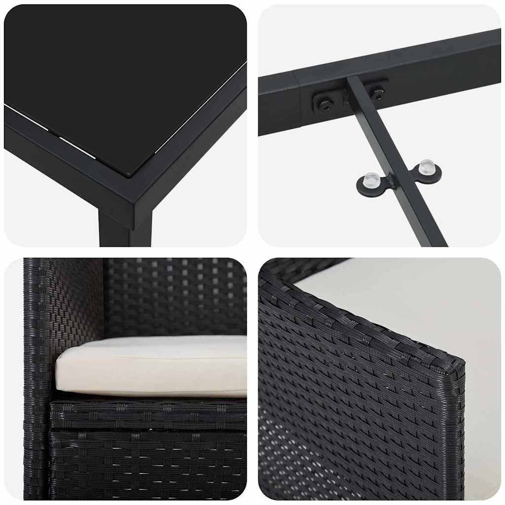 Have Spisebordssæt med pude 3 pcs Sort polyrattan