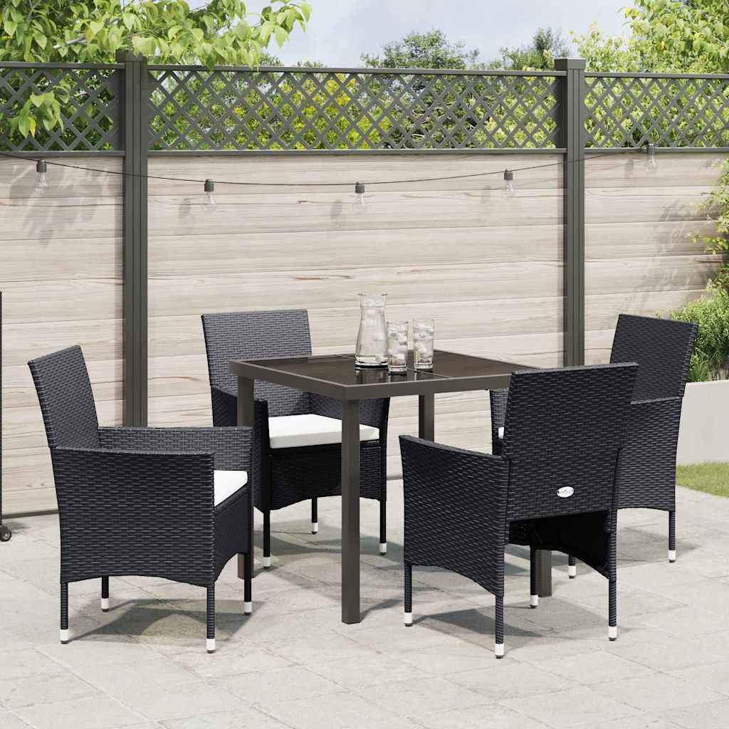 Have Spisebordssæt med pude 5 pcs Sort polyrattan