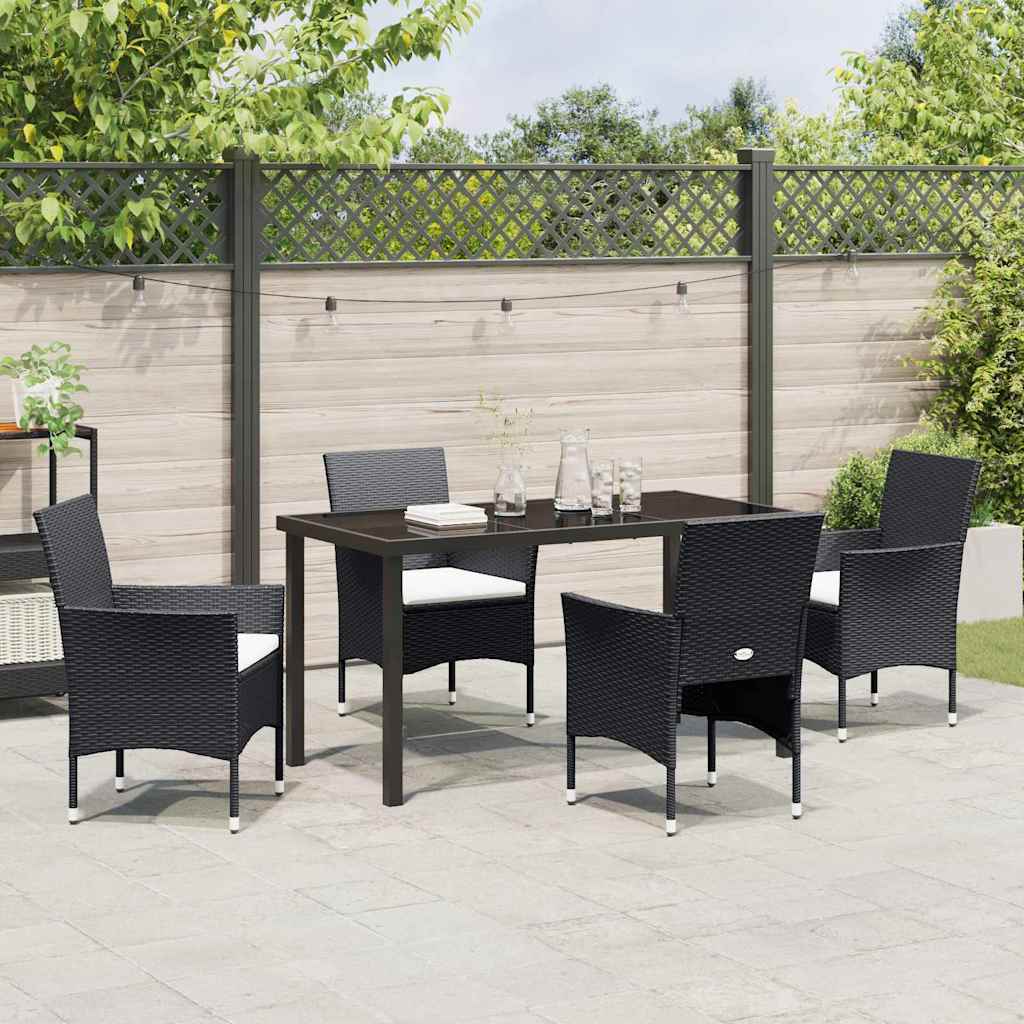 Have Spisebordssæt med pude 5 pcs Sort polyrattan