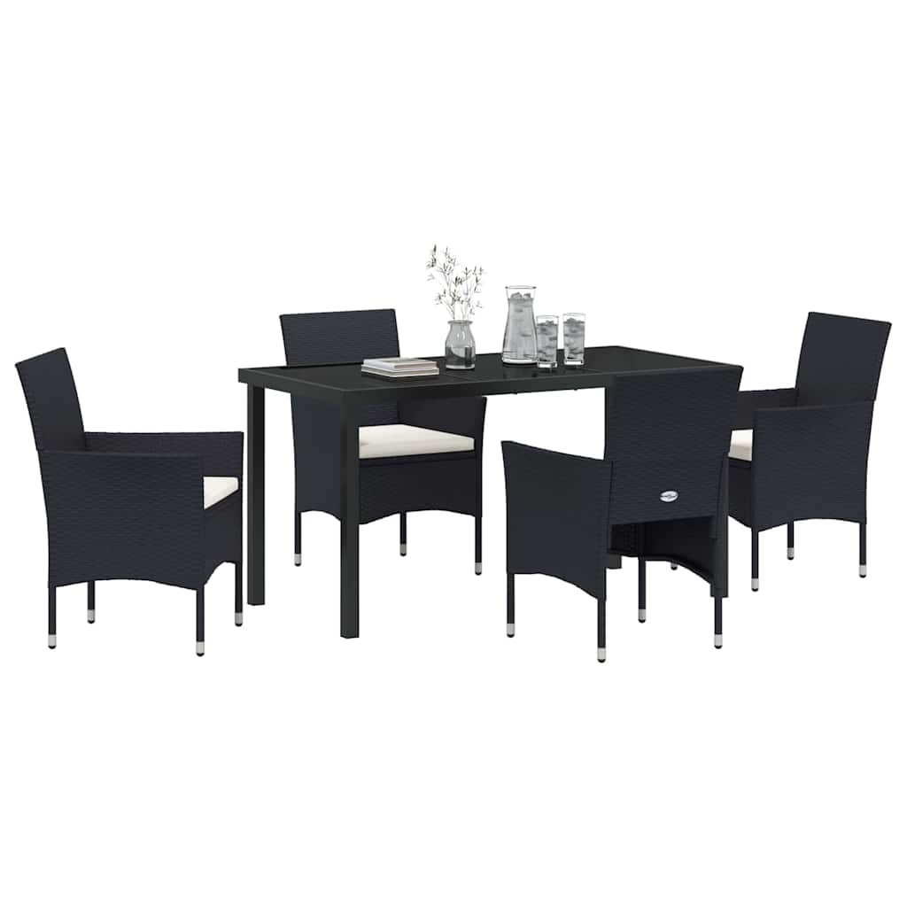 Have Spisebordssæt med pude 5 pcs Sort polyrattan